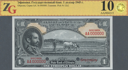 Ethiopia / Äthiopien: 1 Dollar 1945 SPECIMEN, P.12s2 In Perfect Condition, ZG Graded 68 GUnc - Ethiopie