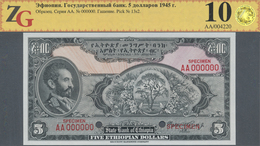 Ethiopia / Äthiopien: 5 Dollars 1945 SPECIMEN, P.13s2 In Perfect Condition, ZG Graded 67 GUnc - Ethiopia
