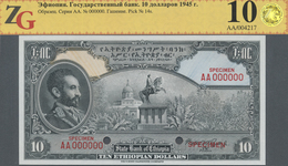 Ethiopia / Äthiopien: 10 Dollars 1945 SPECIMEN, P.14s In Perfect Condition, ZG Graded 68 GUnc - Ethiopia
