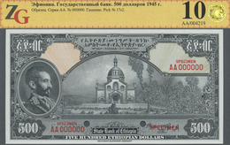 Ethiopia / Äthiopien: 500 Dollars 1945 SPECIMEN, P.17s2 In Perfect Condition, ZG Graded 63 ChUnc - Etiopia