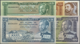 Ethiopia / Äthiopien: Set With 5 Banknotes Comprising 1 Dollar ND(1966) P.25 (UNC), 5 Dollars ND(196 - Aethiopien