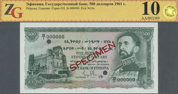 Ethiopia / Äthiopien: 500 Dollars 1961 SPECIMEN, P.24s In Perfect Condition, ZG Graded 68 GUnc - Ethiopia