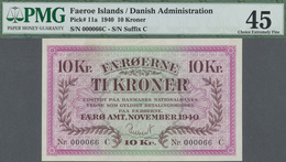 Faeroe Islands / Färöer: 10 Kroner 1940 P. 11a, With Very Low Serial #000066C, PMG Graded 45 Choice - Isole Faroer