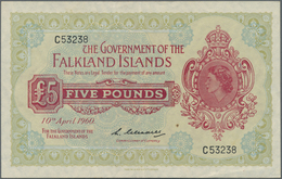 Falkland Islands / Falkland Inseln: 5 Pounds April 10th 1960, P.9a, Very Nice Condition With A Few V - Falkland Islands