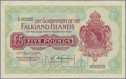 Falkland Islands / Falkland Inseln: 5 Pounds April 10th 1960 SPECIMEN, P.9as With Perforation CANCEL - Falkland Islands