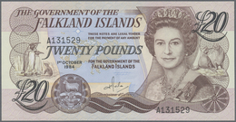 Falkland Islands / Falkland Inseln: 5 Pounds 1983 And 20 Pounds 1984, P.12, 15 In UNC (2 Pcs.) - Isole Falkland