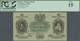 Finland / Finnland: 12 Markkaa 1862 P. 35a, Rare Note, PCGS Graded 15 Fine. - Finlandia