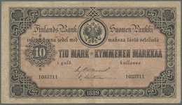 Finland / Finnland: 10 Markkaa 1889, P.A51, Rare Banknote In Great Original Shape, Lightly Toned Pap - Finlandia