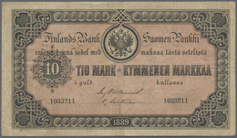 Finland / Finnland: 10 Markkaa 1889, P.A51, Rare Banknote In Great Original Shape, Lightly Toned Pap - Finnland