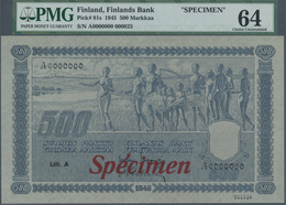 Finland / Finnland: 500 Markkaa 1945 Specimen P. 81s, PMG Graded 64 Choice UNC. - Finlandia