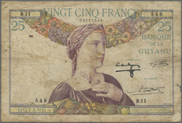 French Guiana / Französisch-Guayana: 25 Francs ND(1933-45) P. 7, Used With Folds, Creases And Stain - French Guiana