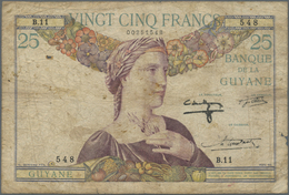 French Guiana / Französisch-Guayana: 25 Francs ND(1933-45) P. 7, Used With Folds, Creases And Stain - Französich-Guyana