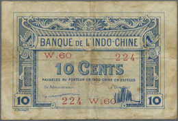 French Indochina / Französisch Indochina: 10 Cents ND(1920-23), P.44, Toned Paper With Several Folds - Indocina