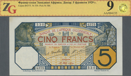 French West Africa / Französisch Westafrika: 5 Francs 1929, P.5Bf, Small Stain At Upper Left On Fron - États D'Afrique De L'Ouest