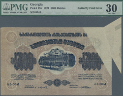 Georgia / Georgien: 5000 Rubles 1921, P.15b With Butterfly Fold Error At Upper Right Corner, Vertica - Georgien