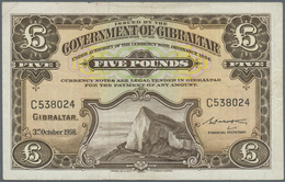 Gibraltar: 5 Pounds 1958 P. 19a, Strong Paper And Original Colors, Center Fold And Light Handling In - Gibilterra