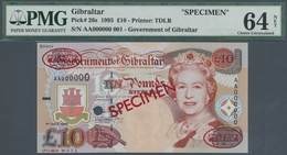 Gibraltar: 10 Pounds 1995 TDLR Specimen No.001 AA 00000, P.26s PMG 64 Choice UNC Net (Previously Mou - Gibilterra