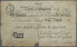 Great Britain / Großbritannien: 1 Pound 1819 P. 190c, Very Rare Early Date White Pound Note, Stronge - Other & Unclassified