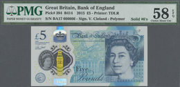 Great Britain / Großbritannien: 5 Pounds 2015 Polymer, P.394 With Solid Number BA17 666666 PMG 58 Ch - Altri & Non Classificati