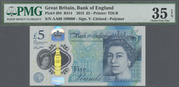 Great Britain / Großbritannien: 5 Pounds 2015 Polymer, P.394 With Low Prefix Fancy Number AA 08 1000 - Autres & Non Classés