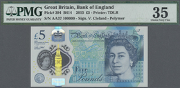 Great Britain / Großbritannien: 5 Pounds 2015 Polymer, P.394 With  Low Prefix Fancy Number AA 37 100 - Andere & Zonder Classificatie