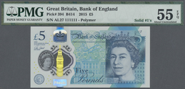 Great Britain / Großbritannien: 5 Pounds 2015 Polymer, P.394 With  Solid Number AL27 111111 PMG 55 A - Altri & Non Classificati