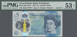 Great Britain / Großbritannien: 5 Pounds 2015 Polymer, P.394 With Solid Number AK24 777777 PMG 53 Ab - Altri & Non Classificati