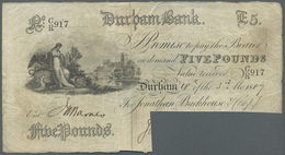 Great Britain / Großbritannien: Durham Bank 5 Pounds 1889 P. NL, Used With Folds And Creases, Cancel - Andere & Zonder Classificatie