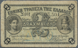 Greece / Griechenland: 2 Drachmai 1885 P. 35, Used With Center Folds, Corner Rounding, Corner Damage - Grecia