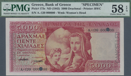 Greece / Griechenland: 5000 Drachmai ND(1945) Specimen P. 173s, PMG Graded 58 Choice About UNC EPQ. - Grèce