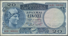 Greece / Griechenland: 20 Drachmai 1954 P. 187, Used With Some Folds, Stain In Center On Back, No Ho - Grecia