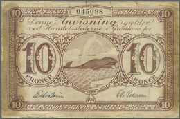 Greenland / Grönland: 10 Kroner ND(1953-67) P. 19, Short Snorter With Residuals Of Tape At Left And - Groenlandia