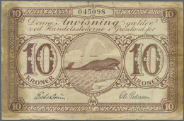Greenland / Grönland: 10 Kroner ND(1953-67) P. 19, Short Snorter With Residuals Of Tape At Left And - Greenland