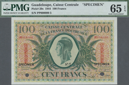 Guadeloupe: 100 Francs 1944 Specimen P. 29s, PMG Graded 65 GEM UNC EPQ. - Altri – America