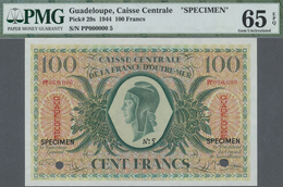 Guadeloupe: 100 Francs 1944 Specimen P. 29s, PMG Graded 65 GEM UNC EPQ. - Autres - Amérique