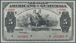 Guatemala: 5 Pesos ND(1897-1920) Specimen P. S112s, Printed By ABNC With Zero Serial Numbers, Hole C - Guatemala