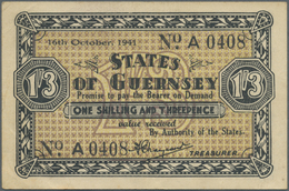 Guernsey: 1 Shilling And 3 Pence 1941 P. 23, Used With Center And Corner Folds, Still Strong Paper A - Altri & Non Classificati