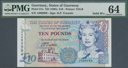 Guernsey: Pair Of  10 Pounds ND(1995), P.57a, First Prefix Solid A 999999, A 1000000 (2pcs) Very Rar - Altri & Non Classificati