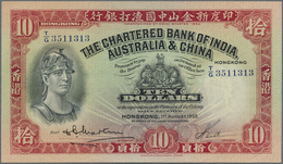 Hong Kong: 10 Dollars 1955 P. 55c, 2 Light Vertical Bends, Light Handling In Paper, No Holes Or Tear - Hong Kong