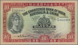 Hong Kong: 10 Dollars 1955 P. 55c, 2 Light Vertical Bends, Light Handling In Paper, No Holes Or Tear - Hongkong