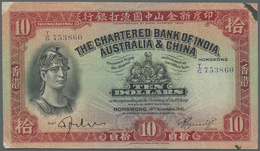 Hong Kong: 10 Dollars 1941 P. 55c, Used With Vertical Folds And Several Creases, Ink Stain At Upper - Hong Kong