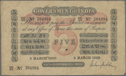 India / Indien: 5 Rupees March 5th 1920, P.A6 In F. Rare! - Indien