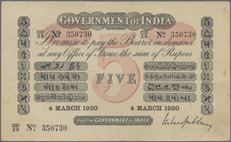 India / Indien: 5 Rupees March 4th 1920, P.A6 In VF Rare! - India