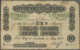 India / Indien: Government Of India 10 Rupees 1903 P. A8, Used With Folds And Stain In Paper, Center - Indien