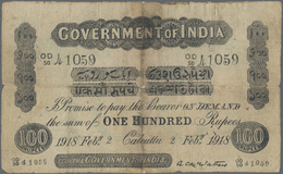 India / Indien: 100 Rupees CALCUTTA February 2nd 1918, P.A17c, Taped Tears And Small Hole At Center - India