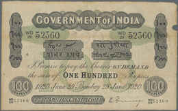 India / Indien: 100 Rupees BOMBAY June 29th 1920, P.A17d, Missing Part At Right Border. Condition: F - India