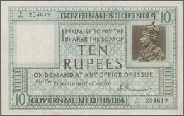 India / Indien: 10 Rupees ND(1917-30) P. 5b Portrait KGV, Light Folds In Paper, Pressed But No Holes - India