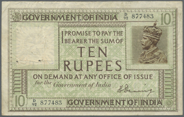 India / Indien: 10 Rupees ND(1917-30), P.6, Still Bright Colors On Front With Several Folds, Graffit - Indien