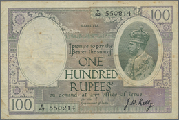 India / Indien: 100 Rupees ND(1917-30) Sign. Kelly, CALCUTTA Issue P. 10h, Used With Vertical And Ho - India