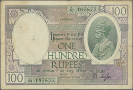 India / Indien: 100 Rupees ND(1917-30) CAWNPORE Issue, Sign. Taylor, P. 10j, Rare Issue Region, Used - Indien